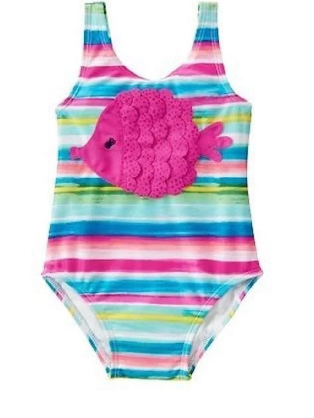GYMBOREE Girls Pink Fish Stripe One-Piece Swimsuit NWT